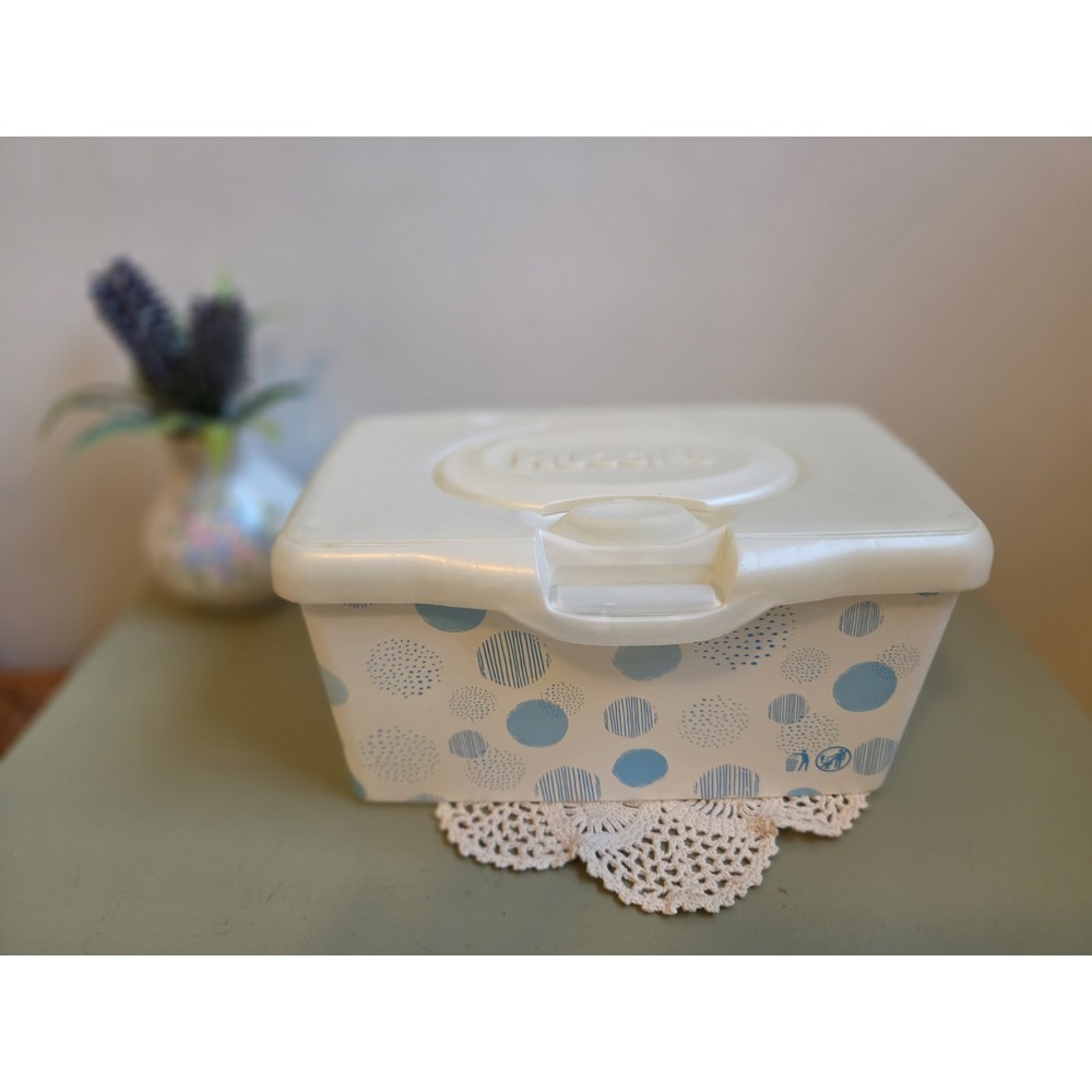 Huggies EMPTY Baby Wipes 2021 Circles Dots Pattern Dispenser Container Blue TEAR
